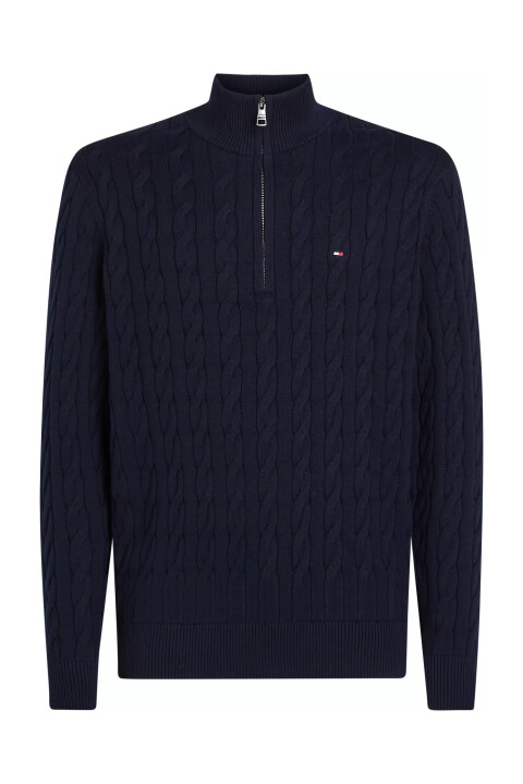 Erkek Classıc Cotton Cable Zıp Mock Kazak-Lacivert - Tommy Hilfiger