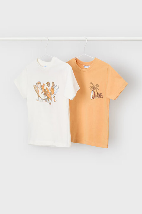 Erkek Çocuk 2’li Surf ve Plaj Temalı T-Shirt - Şeftali/Ekru - Mayoral