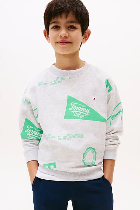 Erkek Çocuk All Over Baskılı Sweatshirt - Gri 