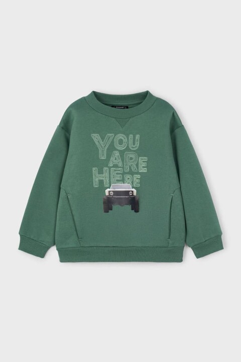 Erkek Çocuk Araç Baskılı Cepli Sweatshirt - Yeşil 