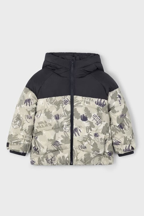 Erkek Çocuk Baskılı Renk Bloklu Kapüşonlu Şişme Mont - Çok Renkli 