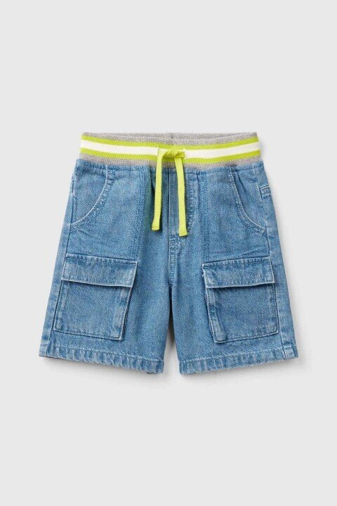 Erkek Çocuk Bermuda Yama Cepli Şort - Mavi - BENETTON