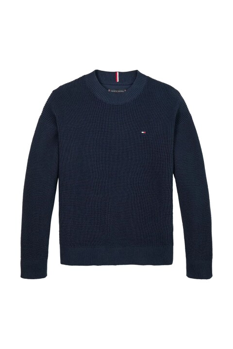 Erkek Çocuk Bisiklet Yaka Dokulu Pamuklu Triko Kazak - Lacivert - Tommy Hilfiger