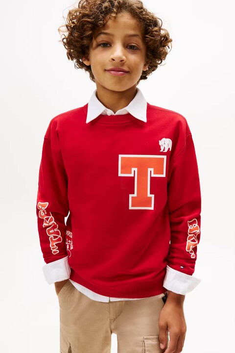 Erkek Çocuk Camp T Harf ve Baskı Detaylı Sweatshirt - Kırmızı - Tommy Hilfiger