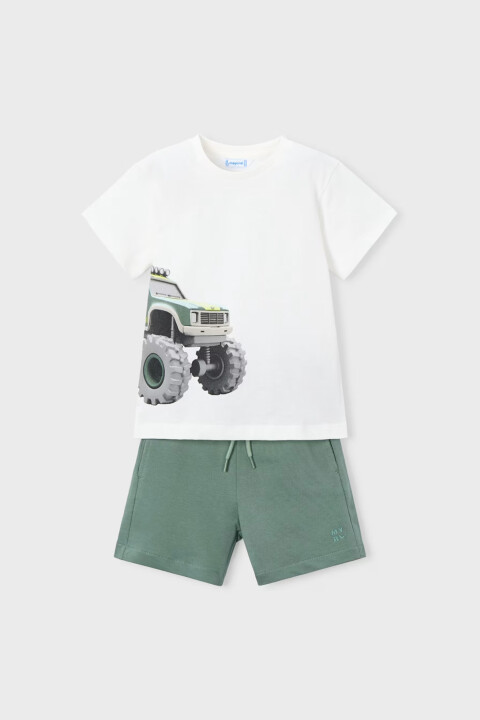 Erkek Çocuk Canavar Kamyon Baskılı Şort ve T-Shirt Takımı - Yeşil - Mayoral