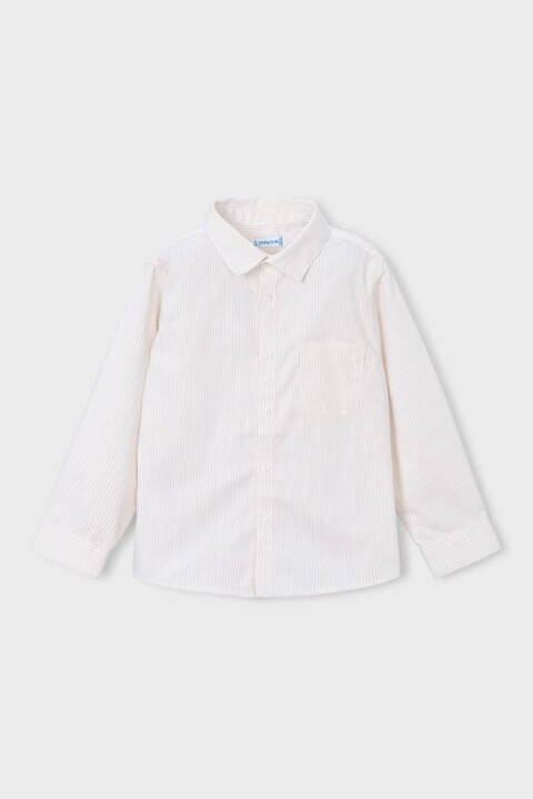 Erkek Çocuk Cepli Çizgili Uzun Kollu Gömlek - Krem - Mayoral