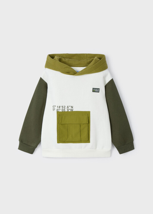 Erkek Çocuk Cepli Kapüşonlu Sweatshirt Beyaz 