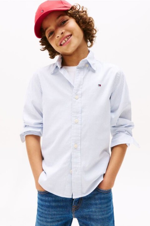 Erkek Çocuk Çizgili Düğmeli Yaka Gömlek - Açık Mavi - Tommy Hilfiger