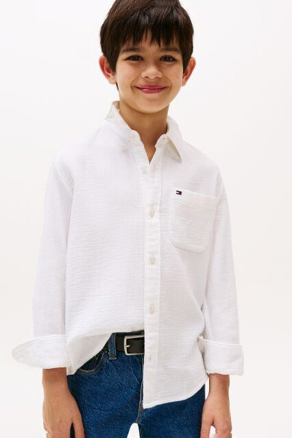 Erkek Çocuk Dokulu Pamuklu Gömlek - Beyaz - Tommy Hilfiger