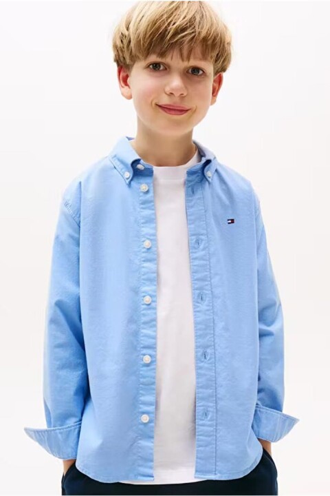 Erkek Çocuk Düğmeli Yaka Oxford Gömlek - Mavi - Tommy Hilfiger