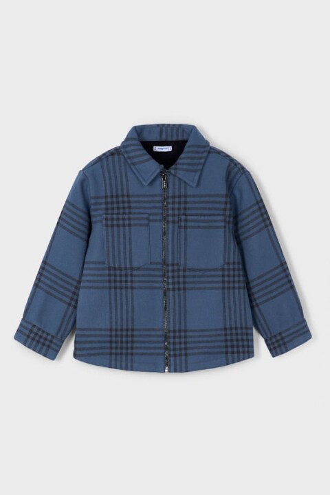 Erkek Çocuk Fermuarlı Ekose Desenli Gömlek Ceket - Mavi - Mayoral