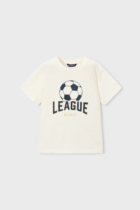 Erkek Çocuk Futbol Baskılı T-Shirt - Ekru - Mayoral
