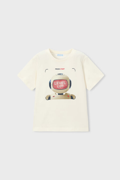 Erkek Çocuk İnteraktif Robot Baskılı T-Shirt - Ekru - Mayoral