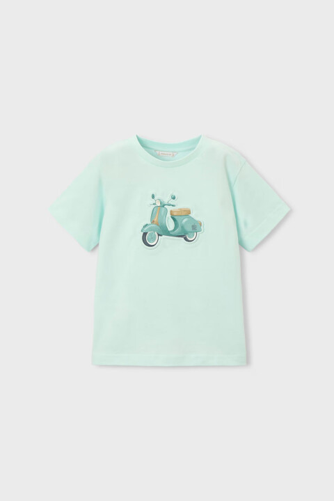 Erkek Çocuk Kabartma Scooter Baskılı T-Shirt - Su Yeşili - Mayoral