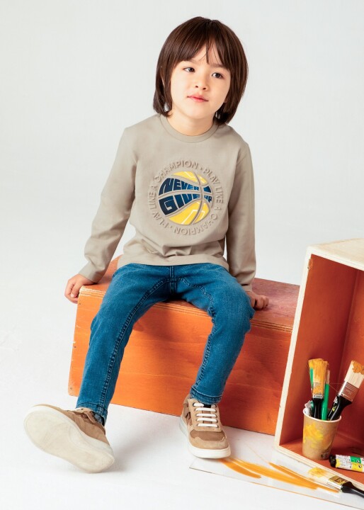 Erkek Çocuk Kabartmalı T-Shirt Gri 