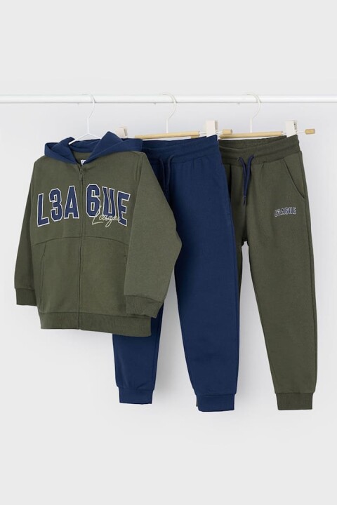 Erkek Çocuk Kapüşonlu 3 Parça Eşofman Takımı - Haki 