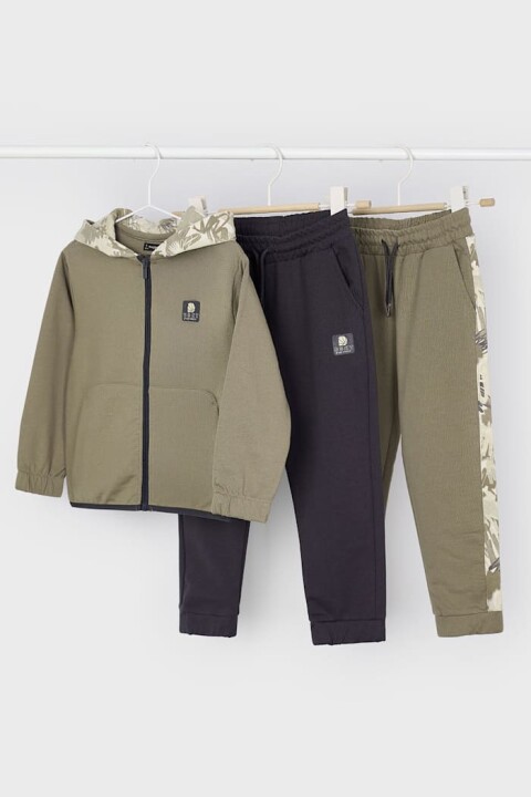 Erkek Çocuk Kapüşonlu 3 Parça Eşofman Takımı - Haki 