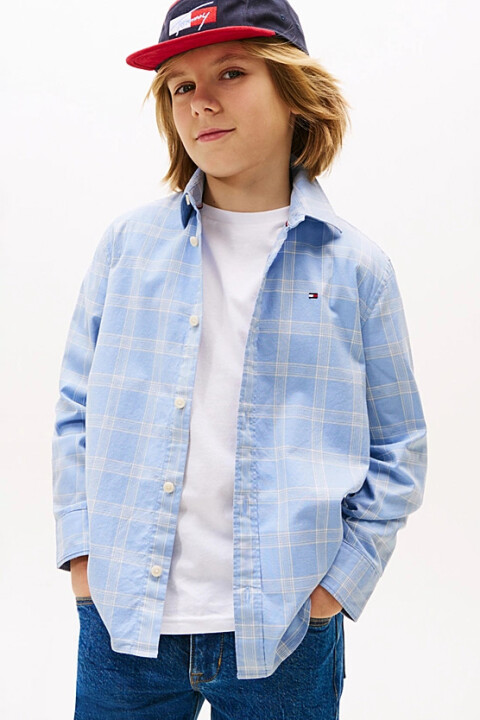 Erkek Çocuk Kareli Klasik Yaka Gömlek - Açık Mavi - Tommy Hilfiger