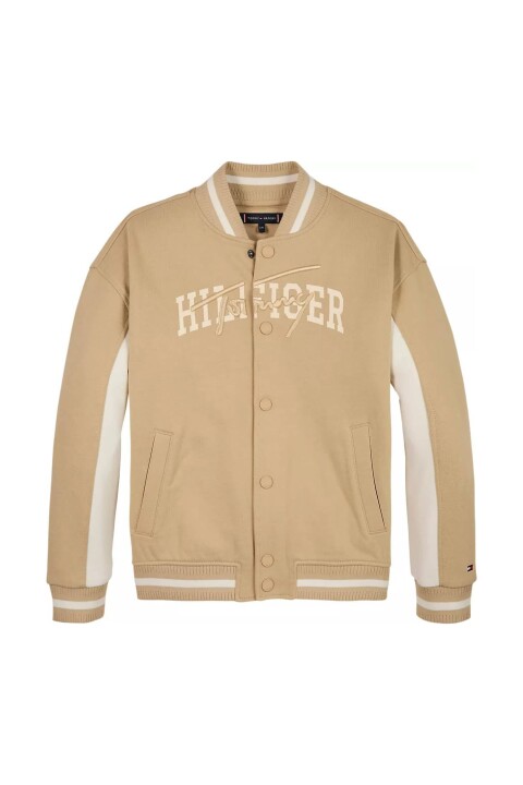 Erkek Çocuk Kolej Yaka Renk Bloklu Sweatshirt Ceket - Bej - Tommy Hilfiger