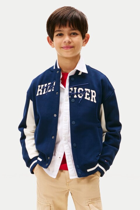 Erkek Çocuk Kolej Yaka Renk Bloklu Sweatshirt Ceket - Lacivert - Tommy Hilfiger