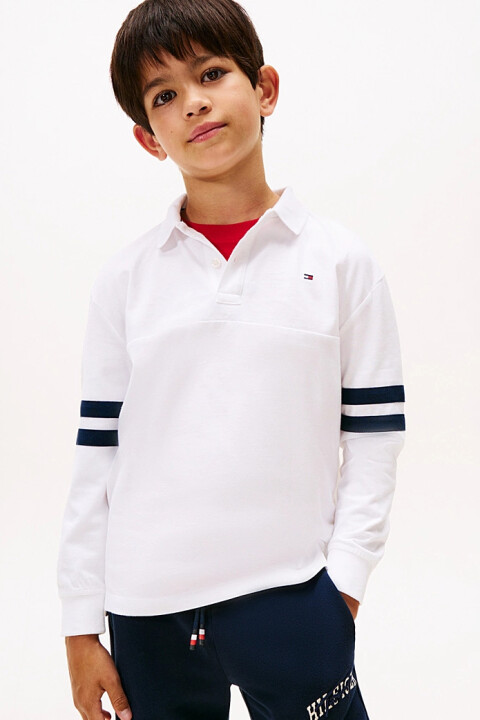Erkek Çocuk Kolları Çift Şeritli Uzun Kollu Polo T-Shirt - Beyaz - Tommy Hilfiger