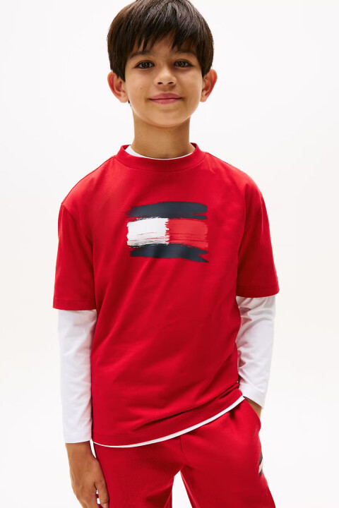 Erkek Çocuk Logo Baskılı Kısa Kollu T-Shirt – Kırmızı 