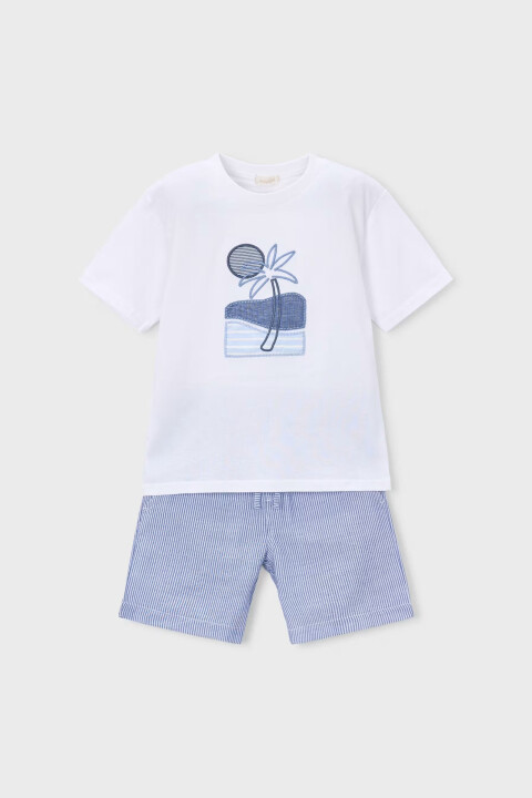 Erkek Çocuk Nakışlı T-Shirt ve Şort Seti - Beyaz/Mavi - Mayoral