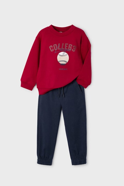 Erkek Çocuk Normal Kalıp Beyzbol Baskılı 2'li Eşofman Takımı - Bordo 