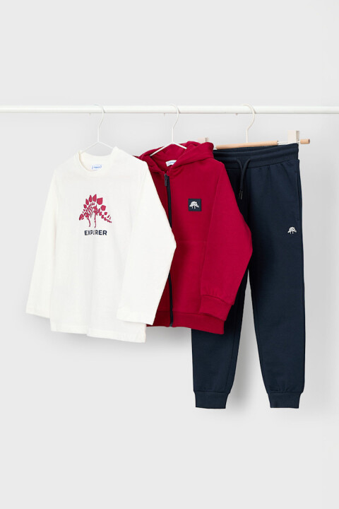 Erkek Çocuk Normal Kalıp Dinozor Temalı 3'lü Eşofman Takımı - Kırmızı - Mayoral