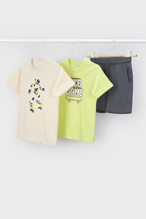 Erkek Çocuk Pamuklu Baskılı 3'lü Şort ve T-Shirt Takımı - Çok Renkli 