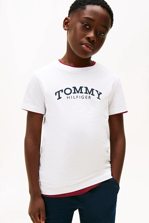 Erkek Çocuk Pamuklu Grafik Logolu T-Shirt - Beyaz - Tommy Hilfiger