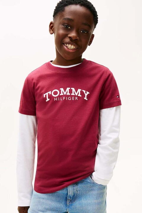 Erkek Çocuk Pamuklu Grafik Logolu T-Shirt - Koyu Kırmızı 