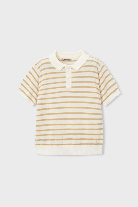 Erkek Çocuk Polo Yaka Çizgili T-Shirt - Krem - Mayoral