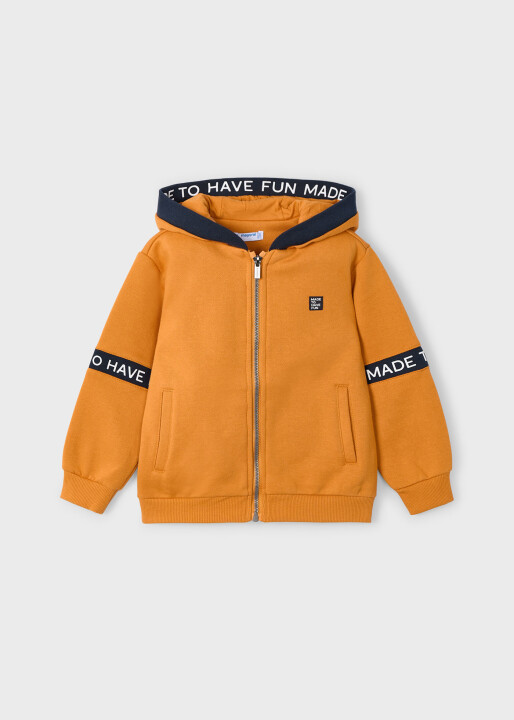 Erkek Çocuk Fermuarlı Kapüşonlu Sweatshirt Turuncu 