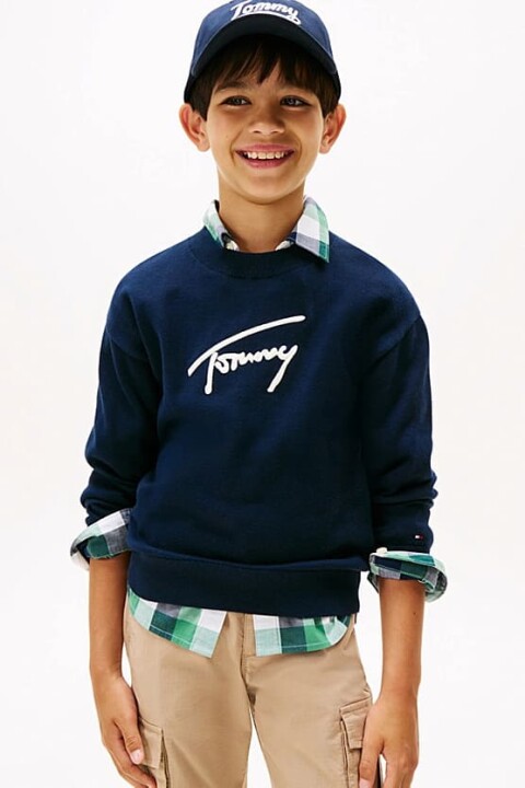 Erkek Çocuk Regular Fit Grafik Nakışlı Triko Kazak - Lacivert - Tommy Hilfiger
