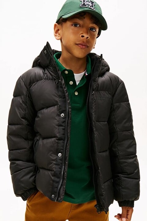 Erkek Çocuk Regular Fit Kabartma Yazı Logolu Kapüşonlu Şişme Mont - Siyah - Tommy Hilfiger