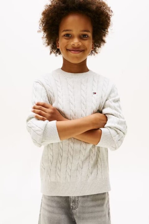 Erkek Çocuk Regular Fit Saç Örgüsü Desenli Triko Kazak - Gri - Tommy Hilfiger