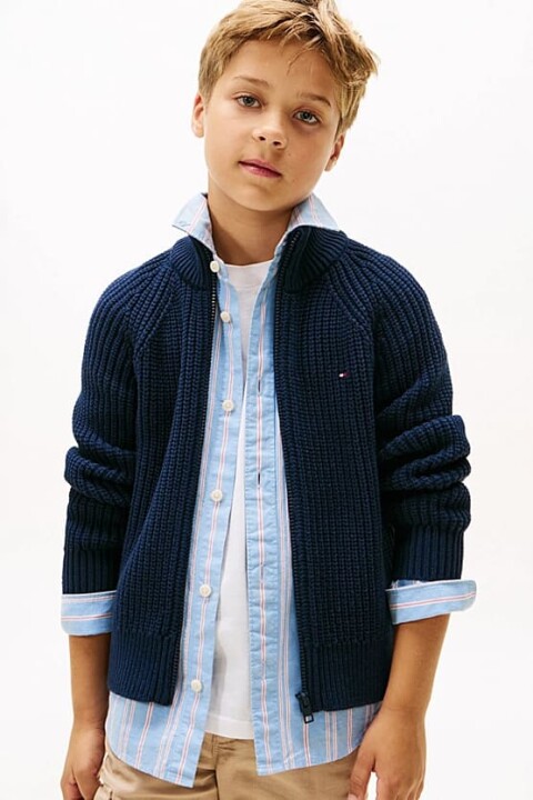 Erkek Çocuk Regular Kalıp Selanik Örgü Fermuarlı Hırka - Lacivert - Tommy Hilfiger