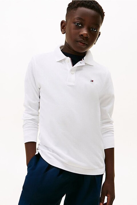 Erkek Çocuk Regular Kalıp Uzun Kollu Pike Polo Yaka T-Shirt - Beyaz - Tommy Hilfiger