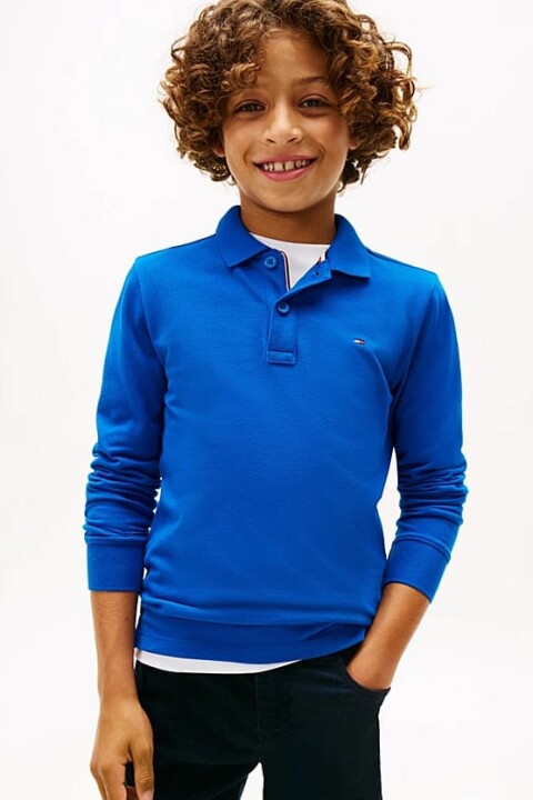 Erkek Çocuk Regular Kalıp Uzun Kollu Pike Polo Yaka T-Shirt - Saks Mavi 