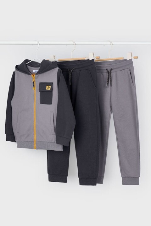 Erkek Çocuk Renk Bloklu Kapüşonlu 3 Parça Eşofman Takımı - Gri - Mayoral