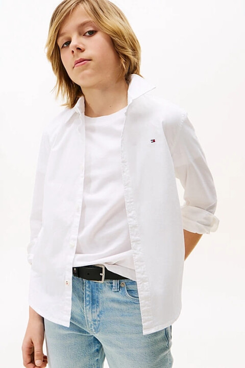 Erkek Çocuk Solid Stretch Poplin Gömlek - Beyaz - Tommy Hilfiger