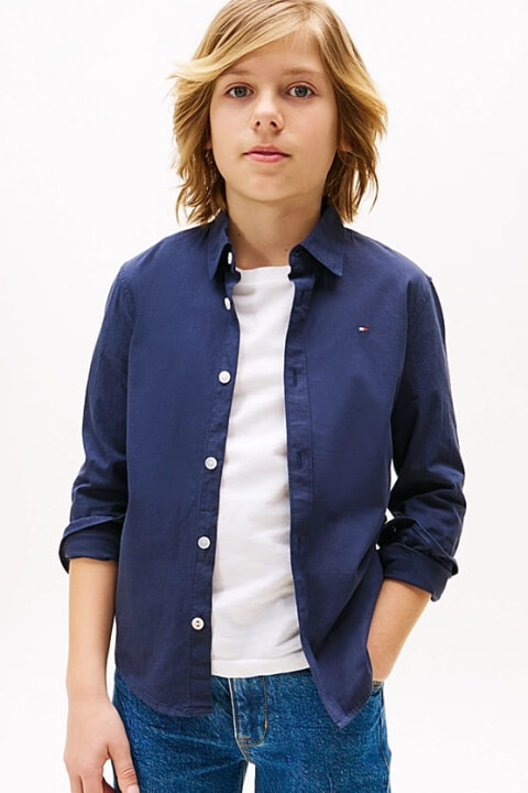 Erkek Çocuk Solid Stretch Poplin Gömlek - Lacivert - Tommy Hilfiger