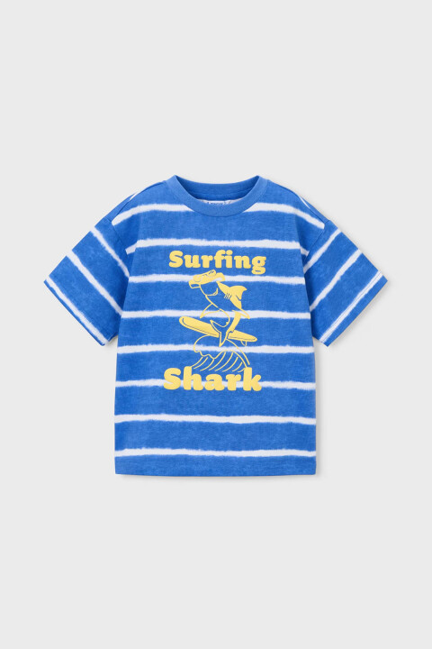 Erkek Çocuk Surfing Shark Baskılı Çizgili T-Shirt - Mavi - Mayoral