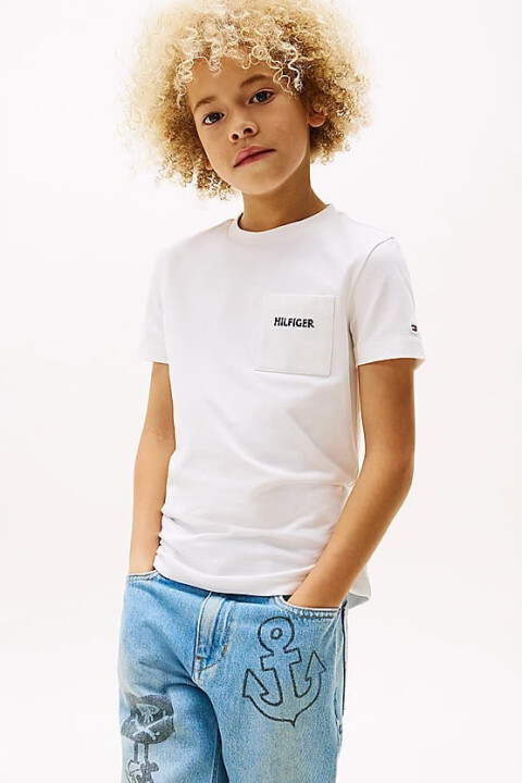 Erkek Çocuk Th Pique Yama Cepli T-Shirt - Beyaz - Tommy Hilfiger