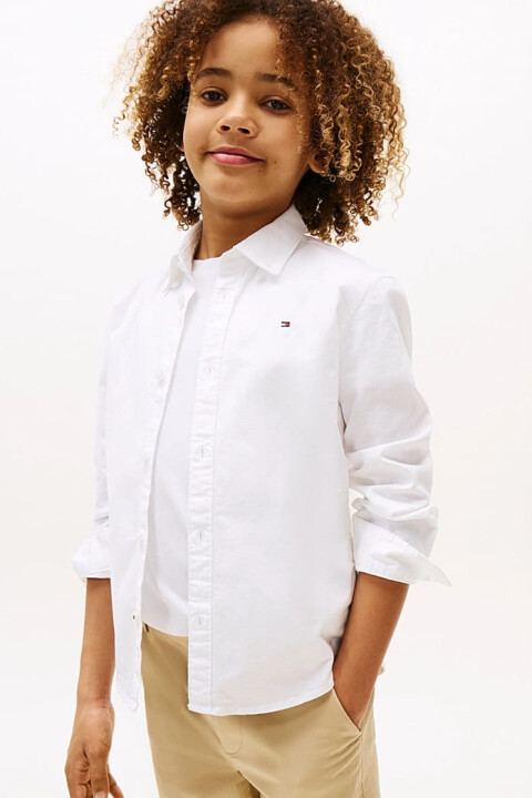 Erkek Çocuk Th Stretch Oxford Pamuklu Gömlek - Beyaz - Tommy Hilfiger