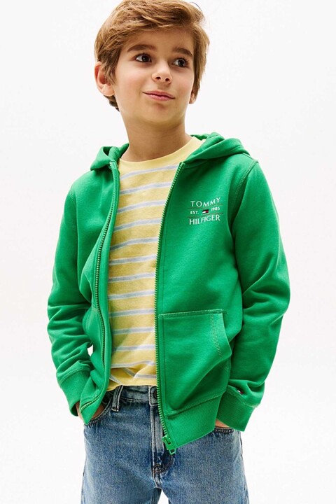 Erkek Çocuk Tommy Flag Fermuarlı Kapüşonlu Sweatshirt - Yeşil 