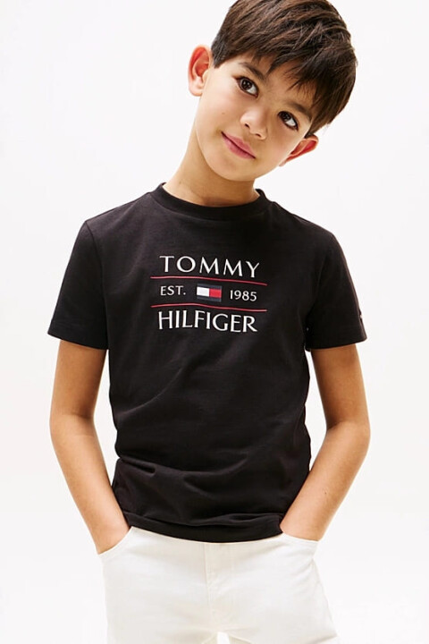 Erkek Çocuk Tommy Flag Hilfiger T-Shirt - Siyah 
