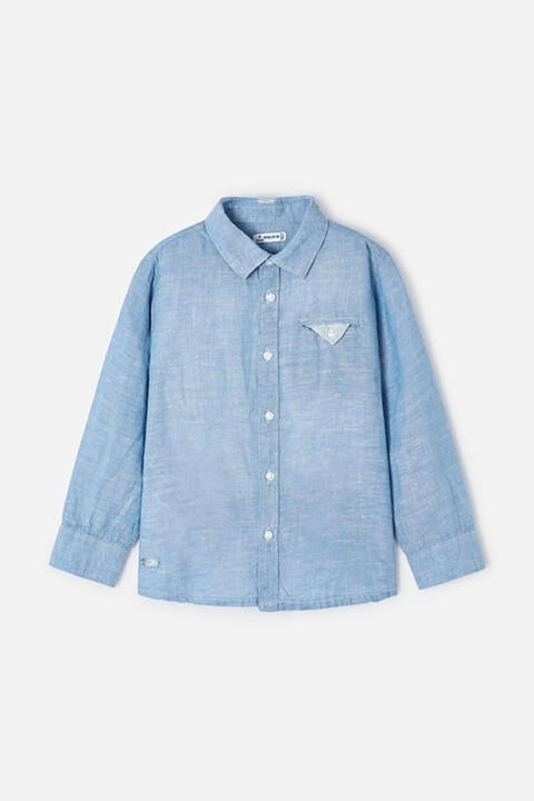 Erkek Çocuk Uzun Kollu Keten Gömlek - Lacivert 