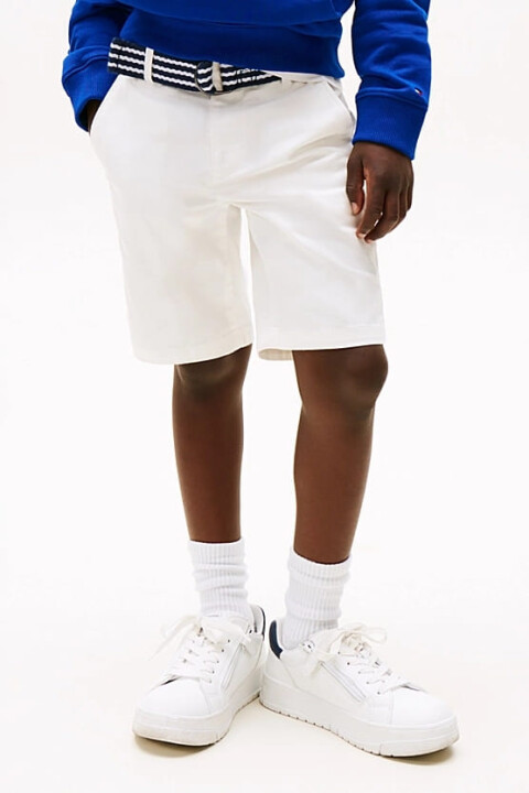Erkek Çocuk Woven Belted Şort - Beyaz - Tommy Hilfiger